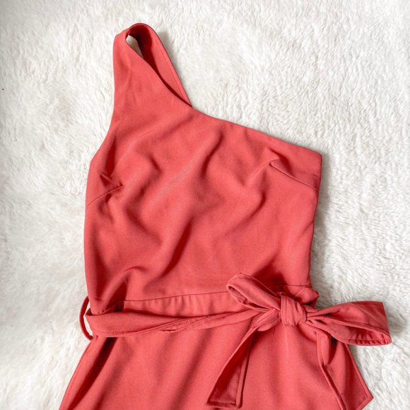 SNDYS Davina One Shoulder Tie Waist Fitted Dress Wine Sz S - Picture 6 of 10